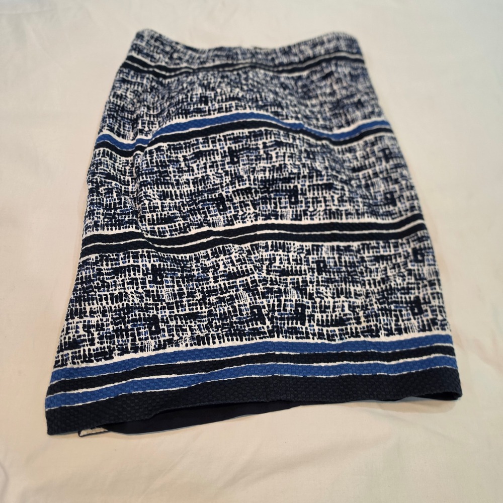 The Limited Pencil Skirt Womens 4 Blue White Geometric Print Textured Good